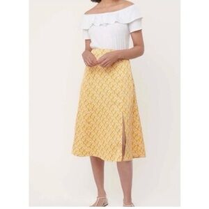 Ann Taylor LOFT Women’s Skirt A-Line Slit Yellow White Satin Dainty 2